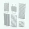 Wood Slats Partition Wall Revit Family in different sizes and configurations to showcase its parametric versatility. Use the provided materials (seen on the main image of this product) or substitute them with your own to create a more unique look. Ideal for open concept spaces, this Wood Slats Partition Wall Revit Family will bring charm and coziness to your 3D renderings.