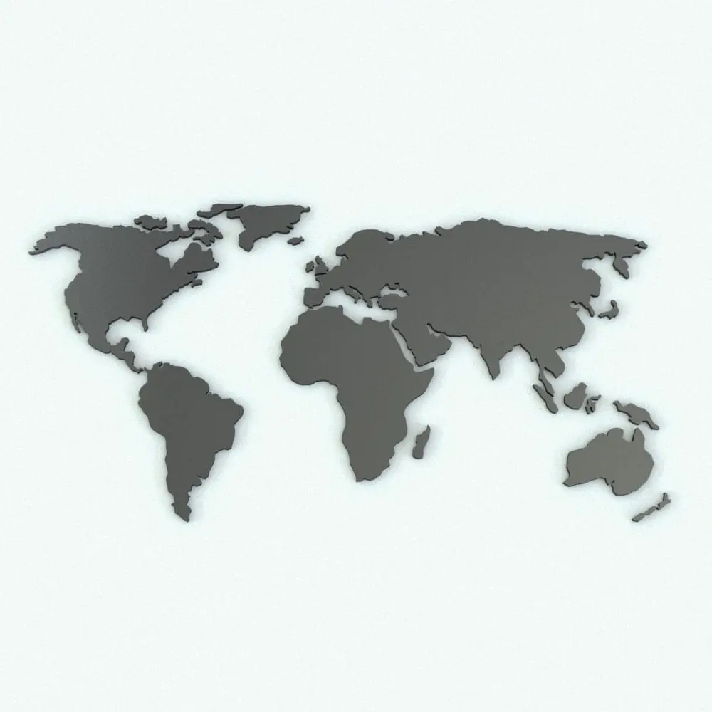 Revit Family / 3D Model - World Map Wall Decoration Rendered in Revit 3D World Map Decoration Revit Family rendered in a flat black finish. Ideal for offices, classrooms, living rooms or any space where you want to add a decoration to, this Revit decor family is the perfect addition to your 3D renderings.