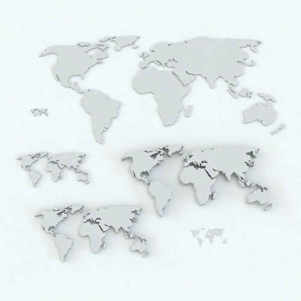 Revit Family / 3D Model - World Map Wall Decoration Variations World Map Decoration Revit Family in different sizes and depths to showcase its parametric versatility. While this image doesn't show any materials, the family DOES include the material shown on the main image of this product. Ideal for classrooms, offices or as general decoration for your living rooms or bedrooms, this decoration Revit family will certainly transform your spaces in a couple of clicks.