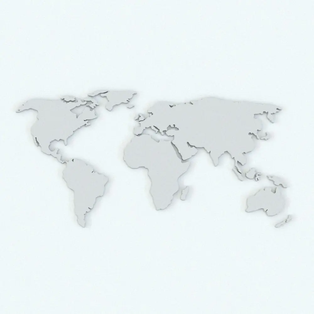 Revit Family / 3D Model - World Map Wall Decoration Perspective 1 3D World Map Decoration Revit Family in front view and with no materials applied to it so you can see the details better. This family is fully parametric and easy to use. Get his World Map Decoration Revit Family now and make your spaces look even better!