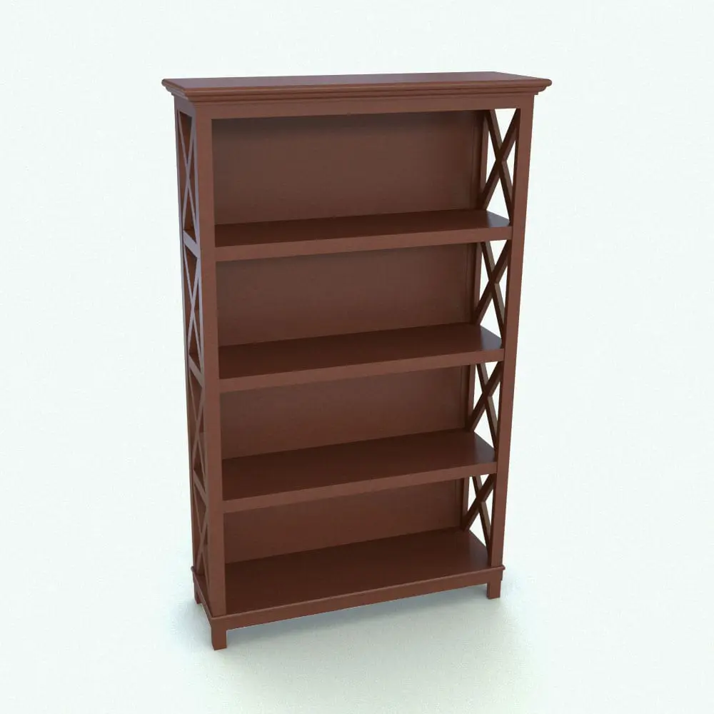 Revit Family / 3D Model - X-Shapes Revit Bookshelf Family Rendered in full color X-Shapes Revit Bookshelf Family rendered in a cherry wood finish. Ideal for modern interior design projects, this Revit family will make your 3D renderings stand out. With many parameters to adjust, it seamlessly blends with your project requirements, so don't wait any longer and get this Revit bookshelf family today.