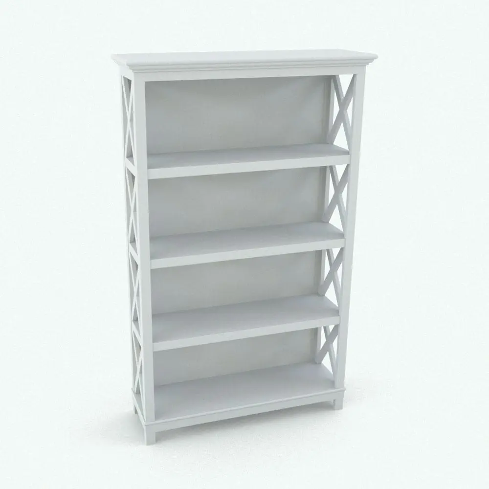 Revit Family / 3D Model - X-Shapes Revit Bookshelf Family Perspective X-Shapes Revit Bookshelf Family rendered in 3D and in black and white (ambient occlusion style) to show the shapes better. Ideal for residential, office or even commercial spaces, this Revit bookshelf family will transform your Revit projects in a few clicks. Also, take a look at our wide selection of decoration Revit families that you can use to dress up this bookshelf.