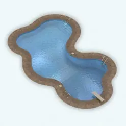 Multiple Ameba Swimming Pool Revit Family in 3D and rendered with a light brown frame. This Revit pool includes skimmers, ladder, handrails, diving board and more to make it look fully realistic. Ideal for modern projects, this swimming pool Revit family will make your outdoor settings look inviting and finished.