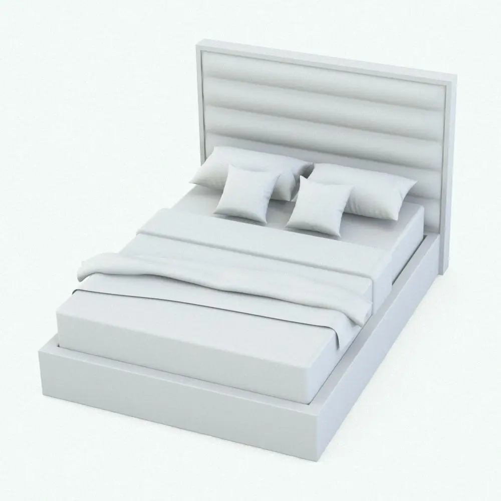 Revit Family / 3D Model - Box Base Bed Revit Family Perspective Box Base Bed Revit Family in 3D and rendered in black and white (ambient occlusion style) to showcase the details and shapes better. This Revit bed family was created with a hybrid approach, which means that some of the objects (pillows, throw, padded headboard) come from other programs to make the bed look more realistic in Revit. Don't let this opportunity go by and add this Box Base Bed Revit Family to your personal assets today.