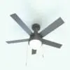 Modern Revit Ceiling Fan Family in 3D and rendered with a dark gray finish that accentuates its modern aesthetic. Ideal for living rooms, bedrooms, offices, hospitality settings and many other spaces, this Revit ceiling fan family will transform your spaces in just a few clicks.