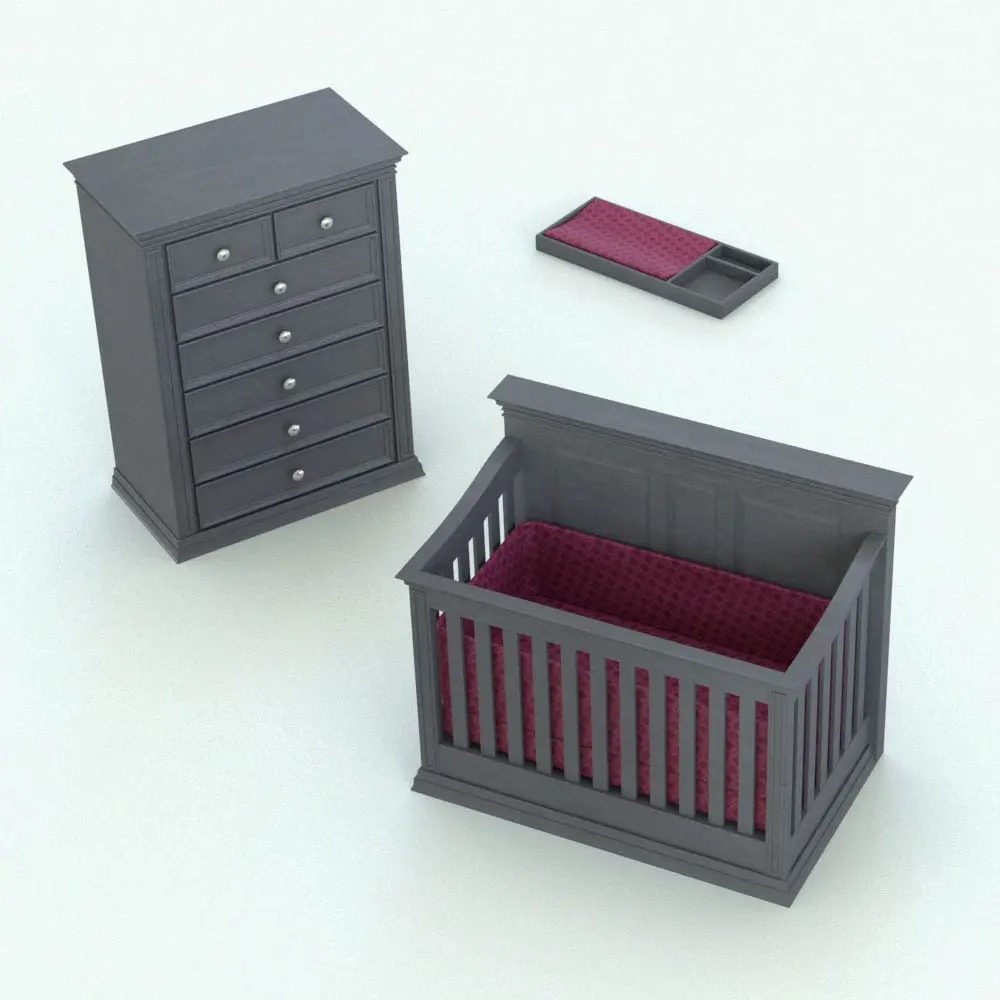 Revit Family / 3D Model - Classic Style Revit Furniture Nursery Set Rendered in Revit Classic Style Revit Furniture Nursery Set rendered in 3D with a gray wood finish and a pink fabric material. Ideal for children's room whether in residential or day care facilities, this Revit furniture set is ideal to make your projects stand out. Fully parametric and easy to use, this Classic Style Revit Furniture Nursery Set will transform your spaces in just a few clicks. Get it today and see for yourself.