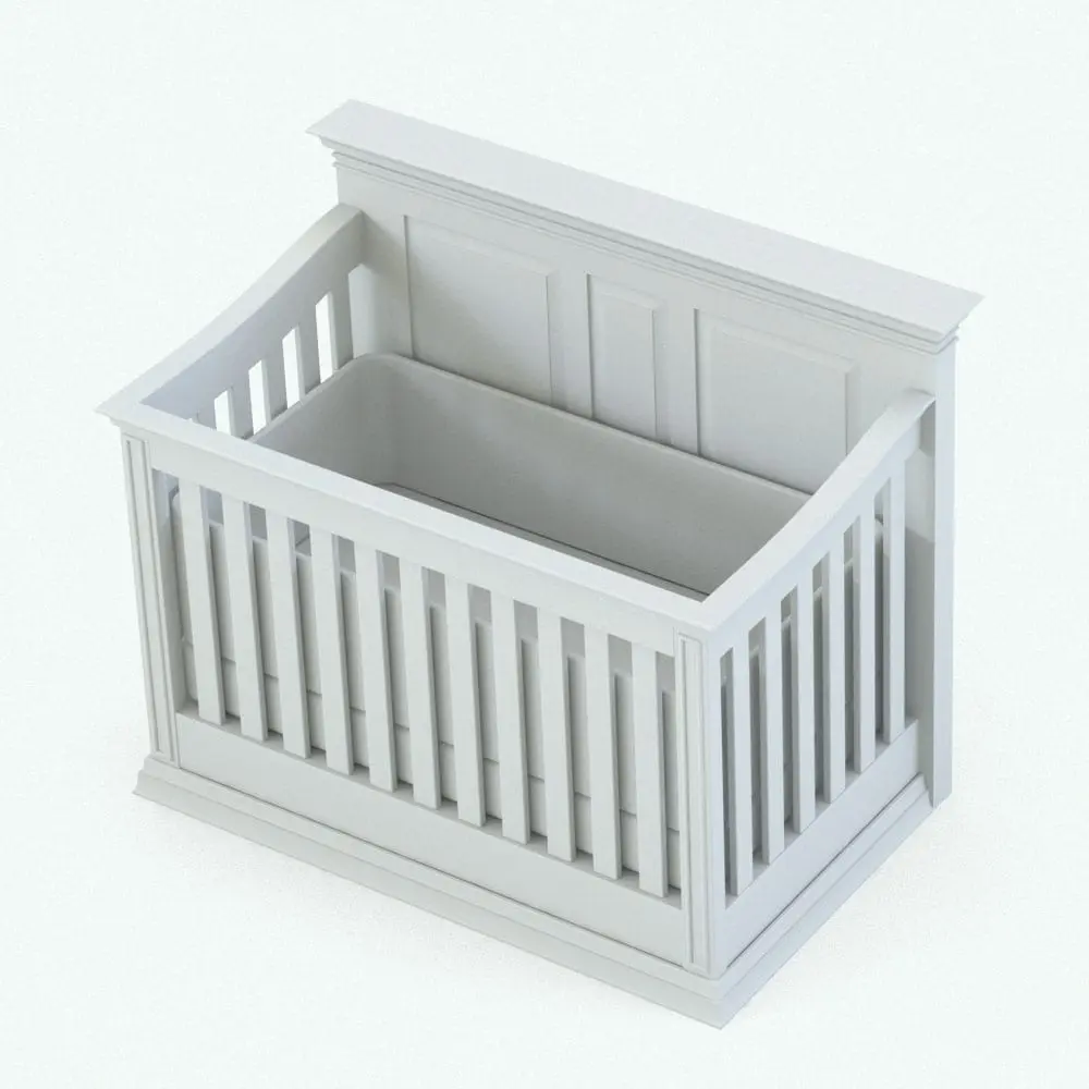 Revit Family / 3D Model - Classic Style Revit Furniture Nursery Set Crib Revit crib rendered in 3D and in black and white (ambient occlusion style) to show the details better. This Revit furniture piece is fully detailed and high-quality, so you can streamline your workflow in Revit.
