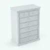 Revit chest of drawers rendered in black and white (ambient occlusion style). This Revit family is fully parametric and it will allow you to change the dimensions, the number of drawers and the materials. Get it today as part of the Classic Style Revit Furniture Nursery Set and see how it transforms your spaces in just a few clicks.