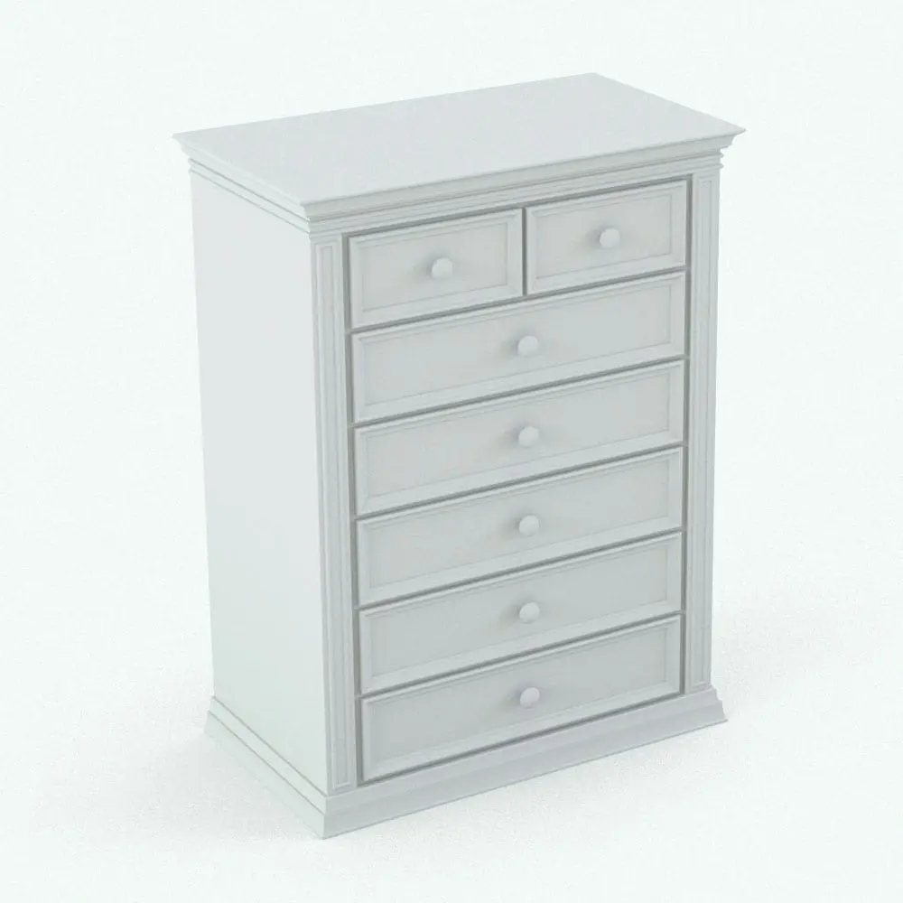 Revit Family / 3D Model - Classic Style Revit Furniture Nursery Set Chest With Drawers Revit chest of drawers rendered in black and white (ambient occlusion style). This Revit family is fully parametric and it will allow you to change the dimensions, the number of drawers and the materials. Get it today as part of the Classic Style Revit Furniture Nursery Set and see how it transforms your spaces in just a few clicks.