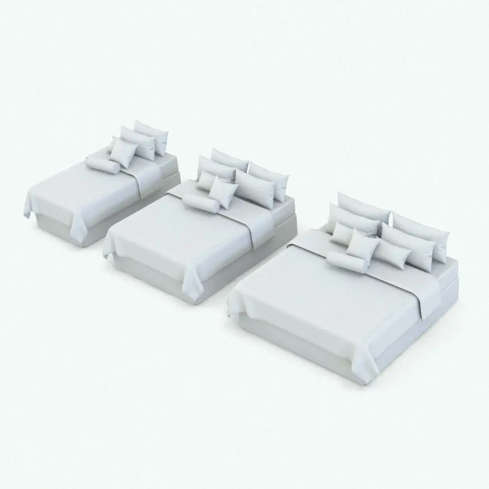 Revit Family / 3D Model - Complete Modern Revit Bed Family Variations Complete Modern Revit Bed Family in the 3 available sizes: king, queen and full. This Revit bed family, besides allowing you to select a size, it will let you change the materials and the visibility of the pillows/cushions/shams to give you more flexibility and options. Ideal for either residential or hospitality settings, this Complete Modern Revit Bed Family will certainly be the focal point of your projects.