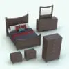 Curved Horizontal Drawers Revit Furniture Set rendered in a dark chocolate wood finish and blue/red/white textiles. This Revit furniture set includes a bed, a dresser, a chest of drawers and nightstands. Ideal for modern and contemporary interior design projects, this Curved Horizontal Drawers Revit Furniture Set will make your projects and 3D renders stand out in just a few clicks. Get it today and see for yourself.
