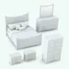 Curved Horizontal Drawers Revit Furniture Set in 3D and rendered in black and white (ambient occlusion style) to show the shapes and details better. The textiles in this Revit furniture set are created with a hybrid technology that allows you to have better looking pillows and Revit cushions while putting the textures correctly around them. Ideal for modern interior design projects this Curved Horizontal Drawers Revit Furniture Set will elevate your renders and projects to new heights in just a few clicks.