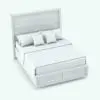 Revit bed family in 3D and rendered in black and white (ambient occlusion style) to showcase the details and shapes better. This Revit family's pillows and shams were created with a hybrid approach that allows you to have very realistic-looking textiles and at the same time use any texture you want making sure it wraps around them perfectly. Don't wait any longer and get this Revit bed family as part of this Revit furniture set.