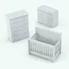 Elegant Crib and Revit Furniture Set in 3D and rendered in black and white (ambient occlusion style) to showcase the details and shapes better. Each Revit family in this set is fully parametric, allowing you to adjust dimensions, materials and more, so don't waste any more time building your own families, just get this Elegant Crib and Revit Furniture Set and streamline your workflow today.