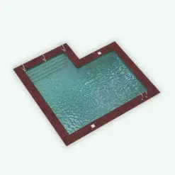 L-Shape Revit Swimming Pool Family in 3D and rendered with a reddish stone frame around it and teal colored water. This Revit family is fully parametric, easy to use and ready to render. Just load it into your project, load the provided textures (or use your own) and hit the render button for instant results. Don't let this opportunity go by and add this L-Shape Revit Swimming Pool Family to your cart today.