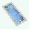 Rectangular Swimming Pool Revit Family With Hot Tub in 3D and rendered with a light colored stone frame and bright blue water. This Revit family includes a hot tub, ladders, a diving board and more to create an even more realistic result. Don't wait any longer and get this swimming pool Revit family today.