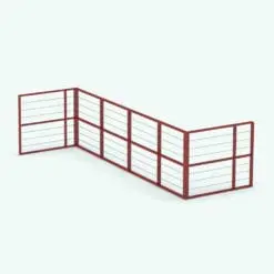Metallic 2-Section Revit Railing Family in 3D and rendered in a red metal finish with stainless steel cables. Ideal for modern interior design projects, this Revit railing can adapt to balconies, stairs, ramps and more. Don't wait any longer and add this Revit railing family to your cart today.