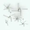 Modern Twisted Ceiling Fan Revit Family in different sizes and configurations to showcase its parametric versatility. This Revit family allows you to change the number of blades, the drop from the ceiling, the materials and more so you can seamlessly blend it to your design language.