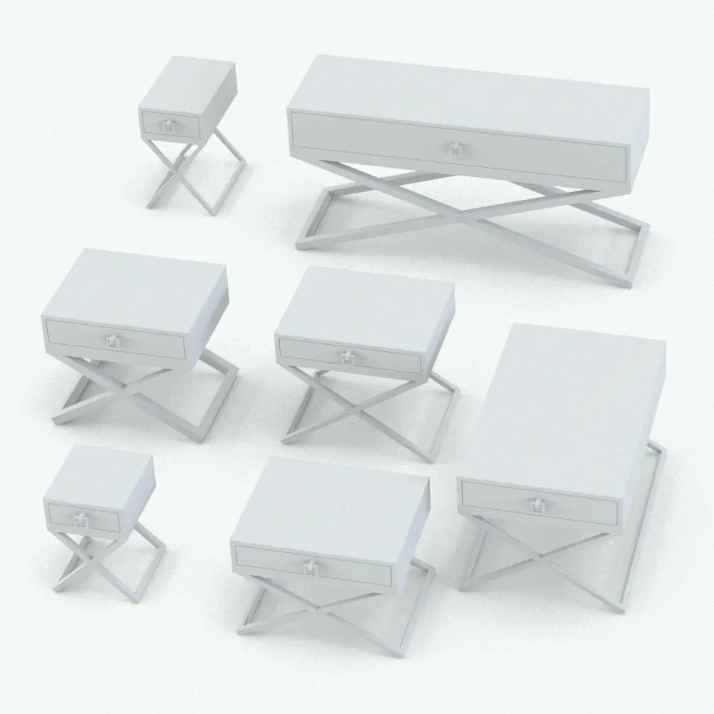 Revit Family / 3D Model - Modern X-Shape Side Table Revit Family Variations Modern X-Shape Side Table Revit Family in different sizes and configurations to showcase its parametric flexibility. Ideal for living rooms, bedrooms, office settings and more, this side table Revit family will transform your spaces in just a few clicks. Get it now and see for yourself.