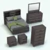 Pyramidal Drawers Bedroom Revit Furniture Set in 3D and rendered with a dark chocolate wood finish and gray and green textile accents for contrast. All the Revit families included in this set are fully parametric, easy to use and ready to render. Ideal for modern, traditional and contemporary interior design projects, this Revit furniture set will transform your spaces in just a few clicks. Get it today and see for yourself.