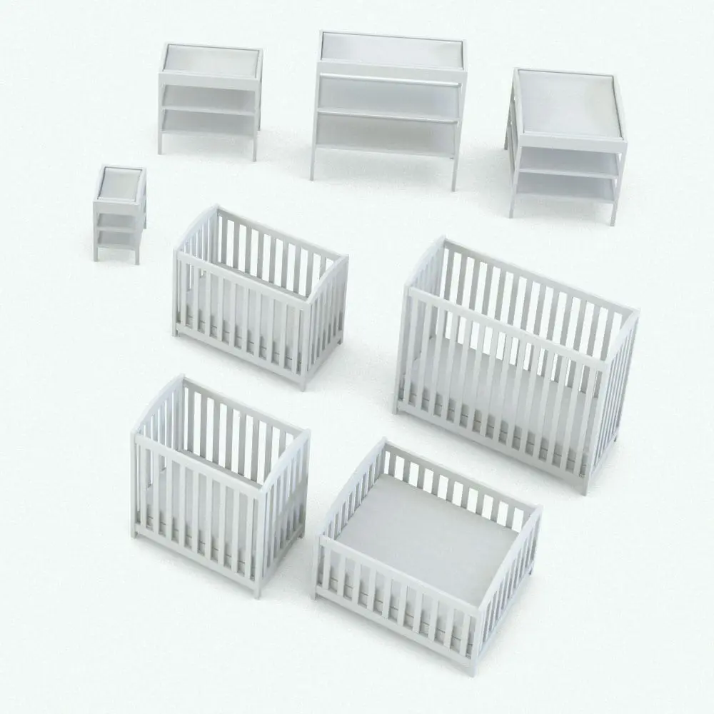 Revit Family / 3D Model - Rectangular Crib Revit Furniture Set Variations Rectangular Crib Revit Furniture Set in different sizes and configurations to showcase its parametric versatility. Ideal for modern minimalistic interior design projects, this crib and changing station will add a touch of finesse to your renders. Don't wait any longer and get this Rectangular Crib Revit Furniture Set now!