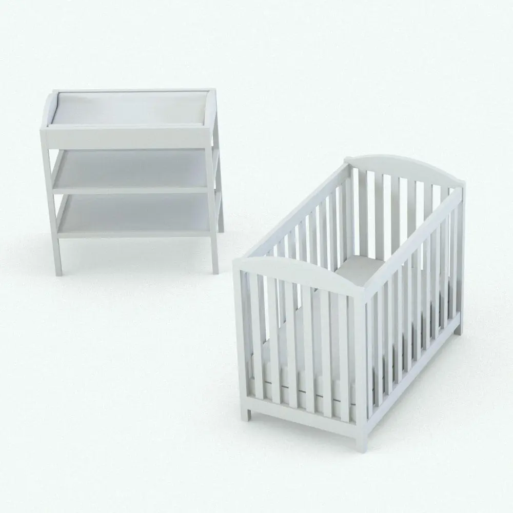 Revit Family / 3D Model - Rectangular Crib Revit Furniture Set Perspective Rectangular Crib Revit Furniture Set in 3D and rendered without any materials (ambient occlusion style) to show the details better. This minimalistic set will add a touch of Scandinavian modernism to your projects while streamlining your Revit workflow. Ideal for making your renders look finished, this Rectangular Crib Revit Furniture Set take your projects to the next level in just a few clicks.