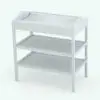 Changing station Revit family in 3D and rendered in black and white (ambient occlusion style) to show the shapes better. This Revit family comes with its matching crib for a complete Revit furniture set that will make your projects look finished and alive.