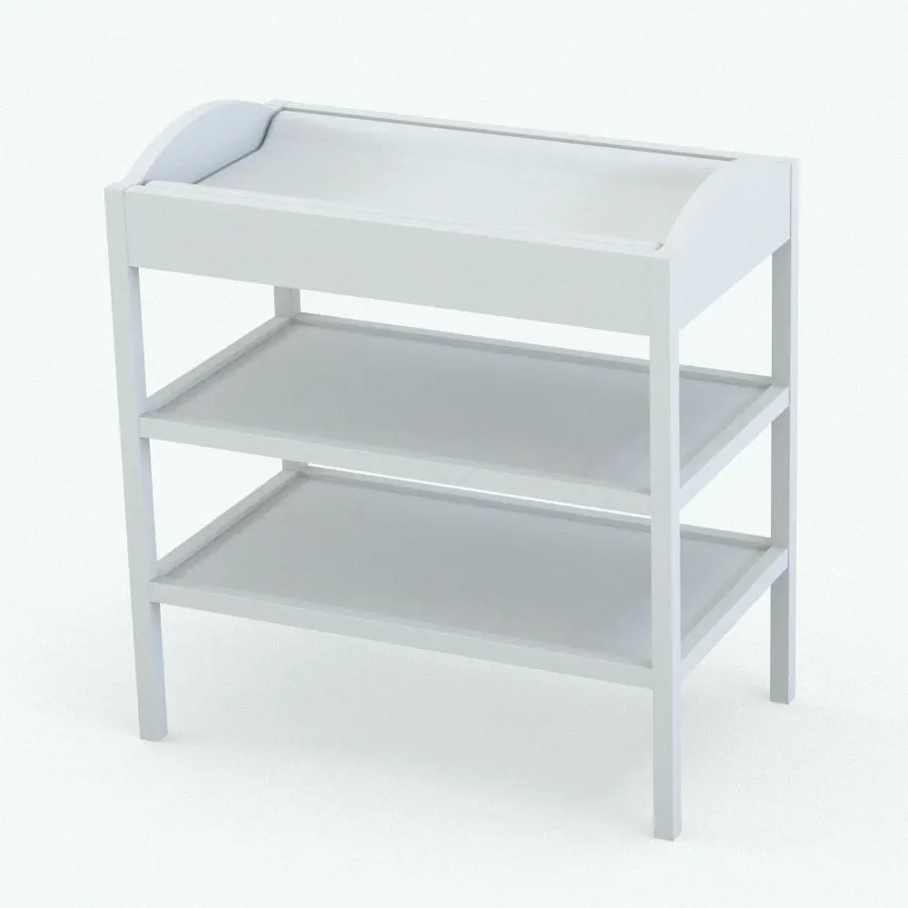 Revit Family / 3D Model - Changing Station in the Rectangular Crib Revit Furniture Set Changing station Revit family in 3D and rendered in black and white (ambient occlusion style) to show the shapes better. This Revit family comes with its matching crib for a complete Revit furniture set that will make your projects look finished and alive.