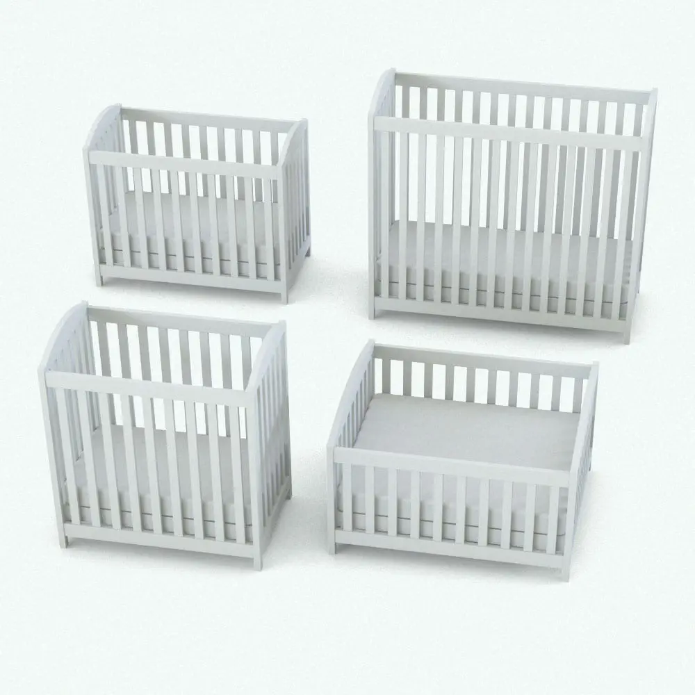 Revit Family / 3D Model - Rectangular Crib Set Crib Variations Crib Revit family in different sizes and configurations to showcase its parametric flexibility.