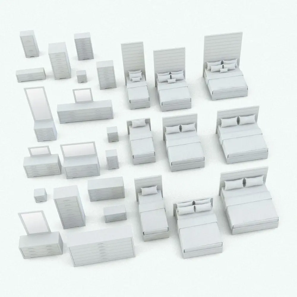 Revit Family / 3D Model - Rectangular Handles Bedroom Revit Furniture Set Variations Rectangular Handles Bedroom Revit Furniture Set shown in different sizes and configurations to showcase its parametric versatility. Ideal for modern and contemporary interior design projects, whether residential, commercial or hospitality, this Revit furniture set will transform your spaces in just a few clicks. Plus all the included parameters will ensure they seamlessly blend into your Revit project. Get it today and see for yourself.