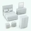 Rectangular Handles Bedroom Revit Furniture Set in 3D and rendered in black and white (ambient occlusion style) to showcase the details better. This Revit family set comes with a bed, a chest of drawers, a dresser and a night stand to fully dress up your bedroom and make sure it stands out in your projects. Don't wait any longer and get this Rectangular Handles Bedroom Revit Furniture Set today.