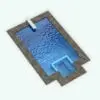 Rectangular Revit Swimming Pool Family With Hot Tub in 3D and rendered with a gray/brown stone frame and bright blue water. This Revit family comes with an integrated hot tub, handrails, ladders, diving board and more to make it look fully realistic. Ideal for spas, hotels, residential settings and more, this fully parametric Revit swimming pool family will elevate your outdoor projects to new heights in just a few clicks.
