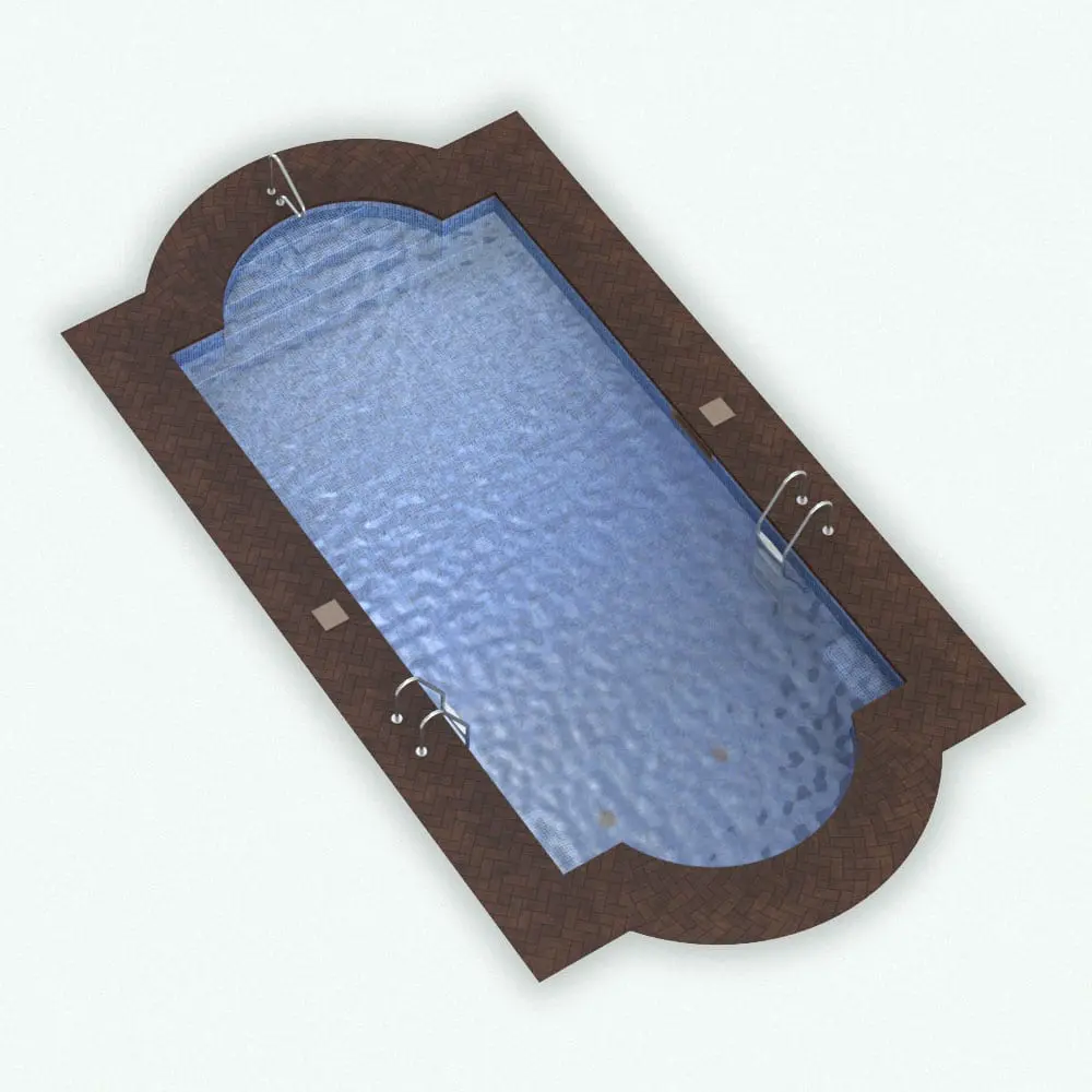 Revit Family / 3D Model - Roman Swimming Pool Revit Family Rendered in Revit Roman Swimming Pool Revit Family in 3D and rendered with a terracotta-colored stone with bright blue water. This Revit family comes with handrails, ladders, skimmers and much more to make it look even more realistic. Ideal for luxurious hotels, houses, spas and much more, this fully parametric swimming pool Revit family will transform your spaces in just a few clicks.