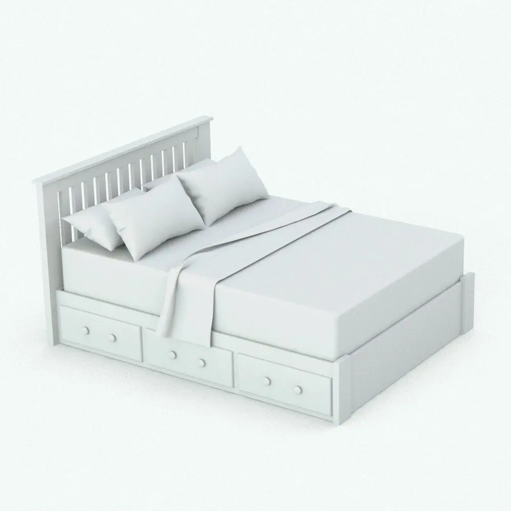 Revit Family / 3D Model - Bed in the Circular Knobs Bedroom Revit Furniture Set Revit bed family in 3D and rendered in black and white (ambient occlusion style) to showcase the details and shapes better. This bed is fully parametric, easy to use and ready to render. Just load it into your Revit project, select the size and the options and hit the render button for immediate results. Don't let this opportunity go by and add this Revit furniture set to your cart now.