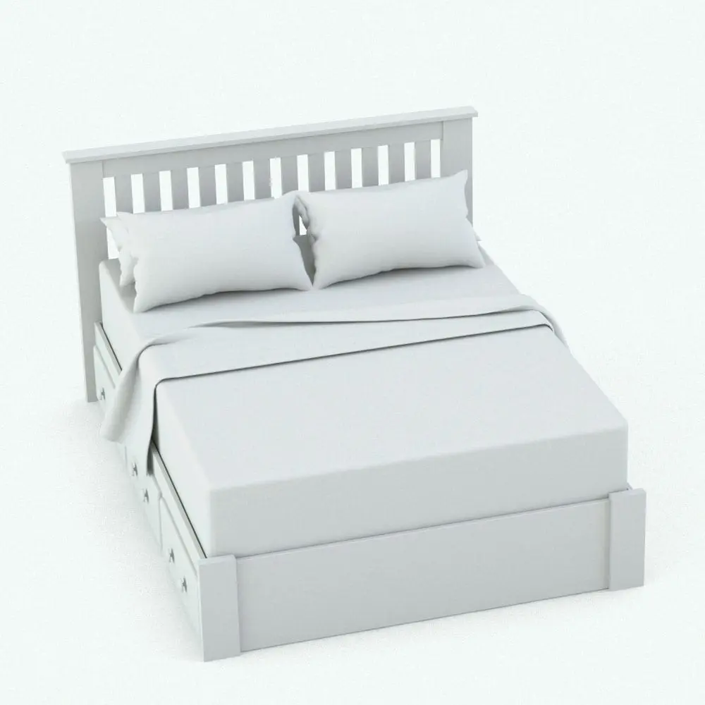 Revit Family / 3D Model - Bed 2 in this Circular Knobs Bedroom Revit Furniture Set Revit bed family in a different 3D view to see all the parts better. Ideal for bedrooms, hotel rooms or showrooms, this fully dressed Revit bed family will streamline your workflow and make your renders look finished.