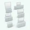 Revit dresser family shown in different sizes and configurations to showcase its parametric flexibility. This Revit family allows you to change the overall dimensions, as well as the size (width and height) of the mirror. Whether you use this Revit dresser family on its own or as part of the Furniture Set, it will certainly make your renders stand out from the crowd.