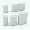 Revit chest of drawers in different sizes and configurations to showcase how flexible its parametric design is. This Revit family allows you to change the overall dimensions (width, depth and height) as well as the number of drawers, so you can full control on the final look of it.