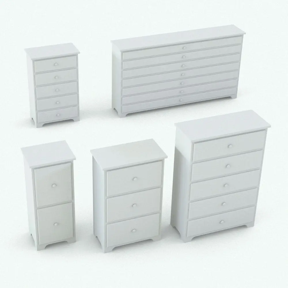 Revit Family / 3D Model - Circular Knobs Bedroom Revit Furniture Set Chest With Drawers Variations Revit chest of drawers in different sizes and configurations to showcase how flexible its parametric design is. This Revit family allows you to change the overall dimensions (width, depth and height) as well as the number of drawers, so you can full control on the final look of it.