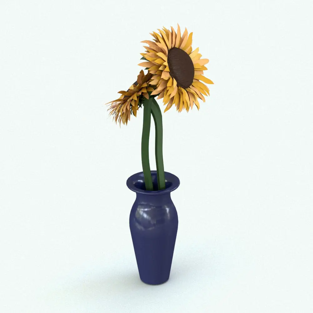 Revit Family / 3D Model - Sunflower Revit Flowers Family Rendered in Revit Sunflower Revit Flowers Family in 3D rendered in bright yellow and in a dark blue curved vase. Ideal for interior or exterior design projects, this and all our Revit flowers are created with a hybrid technology that allows they to look realistic in any setting. Additionally, all our Revit plants include 3D Max, AutoCAD and FBX version so you can use them in different platforms.