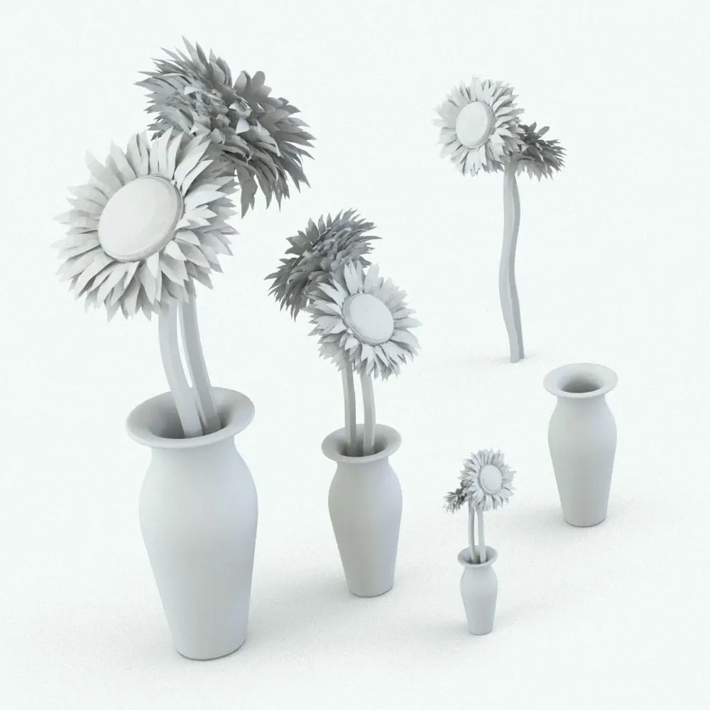 Revit Family / 3D Model - Sunflower Revit Flowers Family Variations Sunflower Revit Flowers Family in different sizes and configurations to showcase its parametric flexibility. As shown on the image, this Revit plant allows you not only to change the size of it, but also to turn on/off the plant and vase in case you want to use a different vase for the sunflowers or different Revit flowers on this vase. This allows for full flexibility and versatility of our Revit plants.