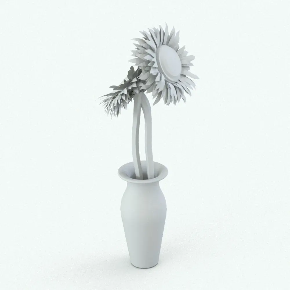 Revit Family / 3D Model - Sunflower Revit Flowers Family Perspective Sunflower Revit Flowers Family in 3D and rendered in black and white. This Revit plant is fully parametric and it will allow you to change the size of the plant, the materials and the visibility of the flowers/vase (in case you want to use a different vase or use other Revit flowers in this vase).