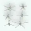 Traditional Elegant Ceiling Fan Revit Family shown in different sizes and configurations to showcase its parametric flexibility. This Revit family allows you to change the number of blades, the length of the blades, the drop from the ceiling, the materials and much more so you can seamlessly blend it to your design language. Don't wait any longer and add this Traditional Elegant Ceiling Fan Revit Family to your collection today.