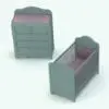 Traditional Nursery Revit Furniture Set With Curves rendered in 3D with a teal colored wood finish and pink textile accents. This 2-piece Revit furniture set is ideal for traditional or classic interior design projects.