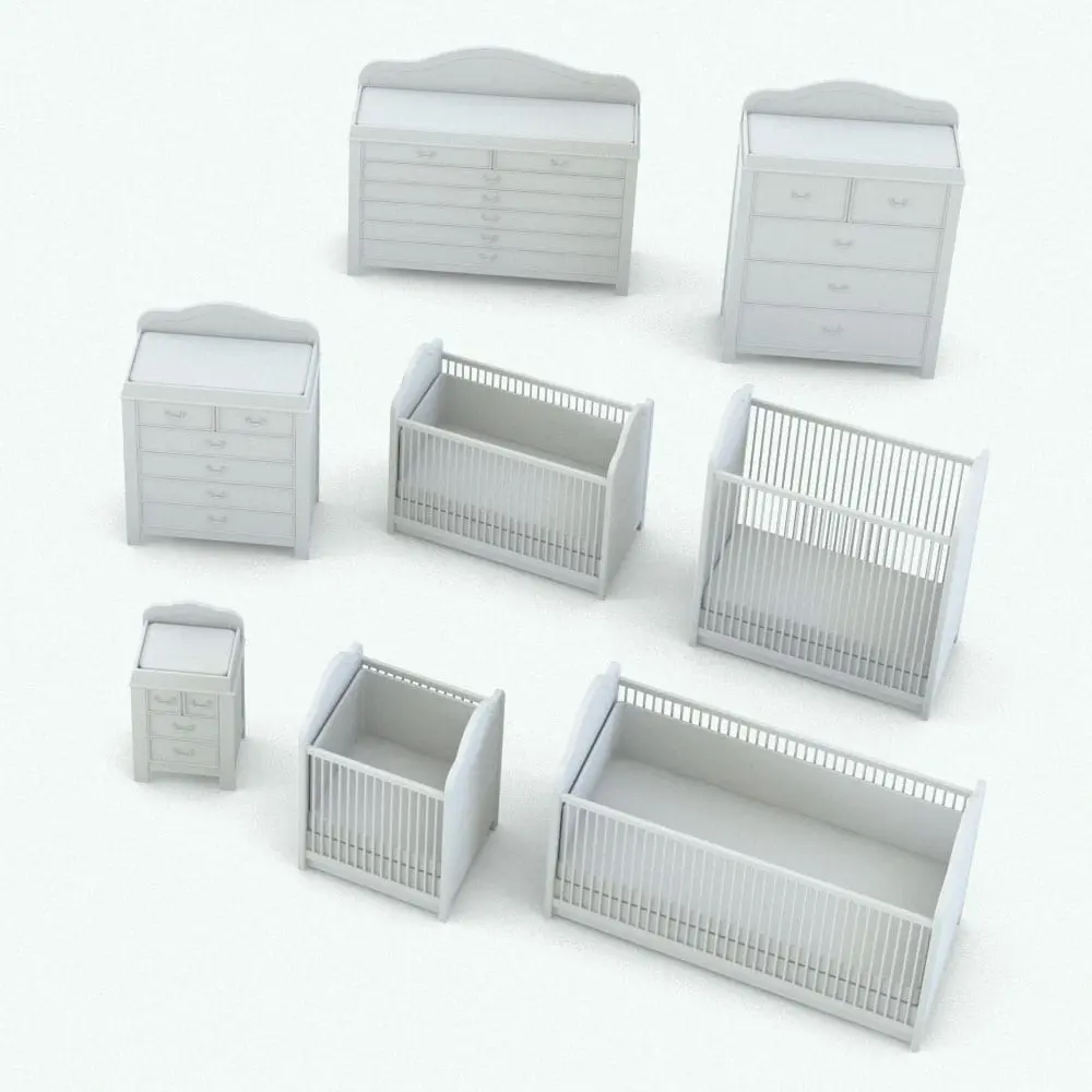 Revit Family / 3D Model - Traditional Nursery Revit Furniture Set Variations Traditional Nursery Revit Furniture Set shown in different sizes and configurations to showcase its parametric flexibility. For both of these Revit families, you can change the overall dimensions, materials and more! Don't wait any longer and add this Traditional Nursery Revit Furniture Set to your personal assets today.