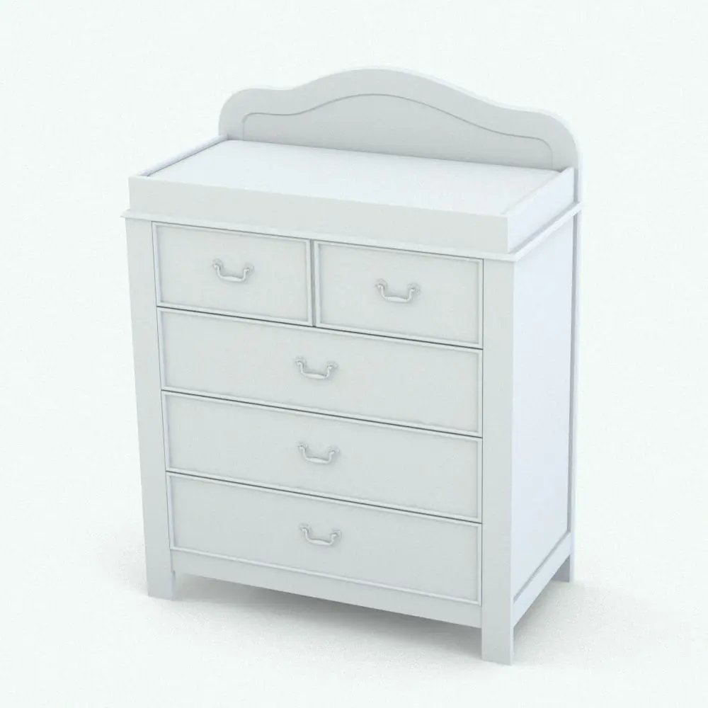 Revit Family / 3D Model - Changing Station which is part of the Traditional Nursery Revit Furniture Set With Curves Changing station with drawers Revit family rendered in black and white (ambient occlusion style).