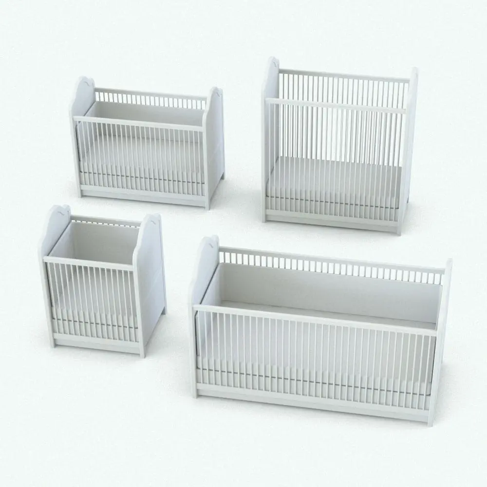 Revit Family / 3D Model - Traditional Nursery Revit Furniture Set With Curves Crib Variations Crib Revit family in different sizes and configurations to showcase its parametric versatility.