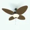 Lighted Tropical Ceiling Fan Revit Family in 3D and rendered with a light colored woven texture and dark metallic housing and accents for contrast. Ideal for beach settings or tropical designs, this fully parametric and easy to use Revit ceiling fan will transform your spaces in just a few clicks.