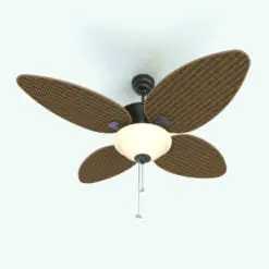 Lighted Tropical Ceiling Fan Revit Family in 3D and rendered with a light colored woven texture and dark metallic housing and accents for contrast. Ideal for beach settings or tropical designs, this fully parametric and easy to use Revit ceiling fan will transform your spaces in just a few clicks.