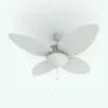 Lighted Tropical Ceiling Fan Revit Family in 3D and rendered in black and white (ambient occlusion style) to show the details and shapes better. Ideal for living rooms, hotel rooms, beach houses, outdoor settings and more, this fully parametric and easy to use ceiling fan Revit family will take your renders to the next level in just a few clicks.