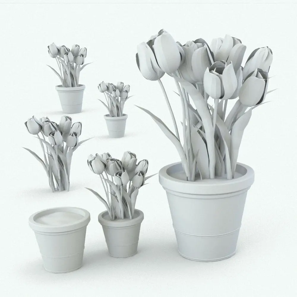 Revit Family / 3D Model - Tulips Revit Flowers Family Variations Tulips Revit Flowers Family in different sizes and configurations to showcase its parametric flexibility. The flowers and the pot, as seen on this image, can be turned on/off independently. This way you can mix and match pots/plants from other Revit plants from our catalog.